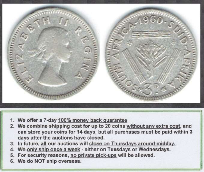 Crazy R1 Start! Union of South Africa, SILVER Three Pence of 1960