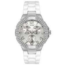 ** GUESS WHITE PRISM LADIES WATCH WITH SWAROVSKI ROUND DIAL **