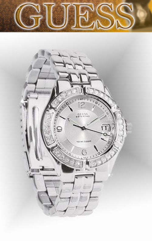 *** GUESS ROUND SILVER LADIES WATCH WITH SWAROVSKI CRYSTALS*** BEST SELLER!!! ***