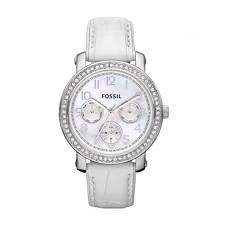 *** FOSSIL WHITE LEATHER MULTIFUNCTION LADIES DRESS WATCH - ES2980 *** BRAND NEW ***
