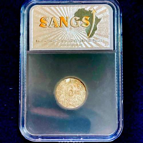 ZAR 1897 Six Pence SANGS Graded AU 55 EF+