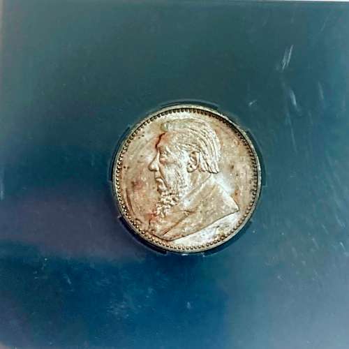 ZAR 1897 Six Pence SANGS Graded AU 55 EF+