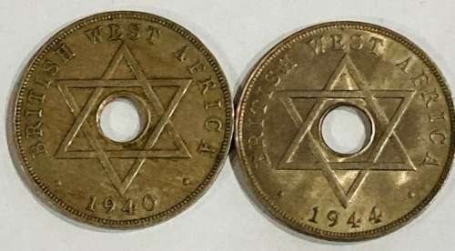 BRITISH WEST AFRICA ONE PENNIES 1940 AND 1944 (ONE LOT)