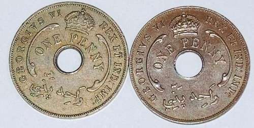 BRITISH WEST AFRICA ONE PENNIES 1940 AND 1944 (ONE LOT)