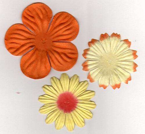 Set of 50 Orange & Yellow Paper Flowers - Mixed