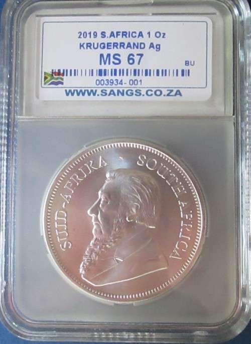 ( LOW START ) THE NEW.. ( 2019 )   MINTSTATE..GRADE... MS67...  . 1oz.....PURE SILVER KRUGERRAND