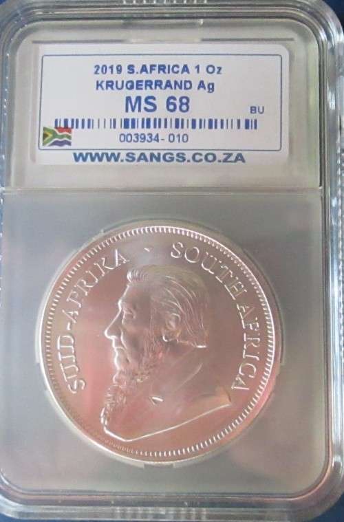 ( LOW START ) . ( 2019 )   MINTSTATE..GRADE... MS68...  . 1oz.....PURE SILVER KRUGERRAND