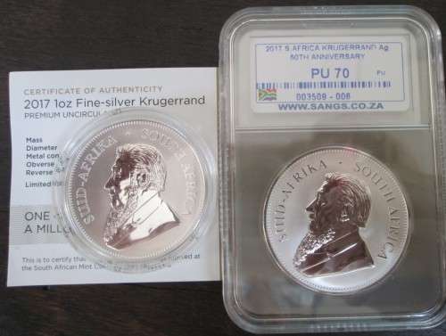 ( LOW START ) TWO  2017 MINTMARK  & , PERFECT 2017 , 1oz  PURE  SILVER KRUGERS    ONE BID FOR BOTH