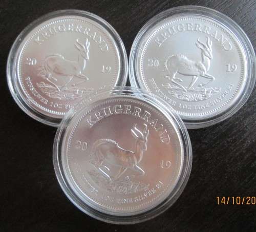 ( LOW START )... KRUGERRANDS...2019...ONE SET OF THREE...1oz 999.9%  PURE SILVER.... BID PER SET