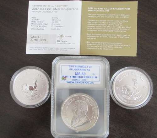 ( LOW START )... KRUGERRANDS...2017 , 2018 , 2019...SET OF THREE...1oz 999.9%  PURE SILVER.....
