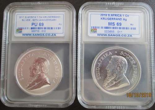 ( LOW START )....KRUGERRANDS. SET OF THE FIRST TWO YEARS...1oz. PURE SILVER...BID PER SET