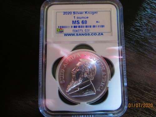 ( LOW START )   2020  TOP MINTSTATE GRADE "  MS69  " 1oz 999.9%  PURE SOLID SILVER KRUGERRAND