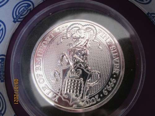 2019   2oz       QUEEN'S BEAST  ( YALE OF BEAUFORT )    999.9% PURE SOLID SILVER