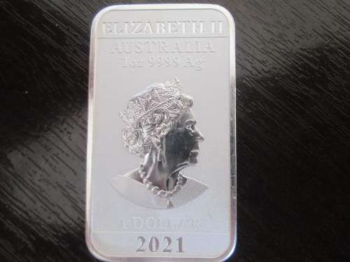 ( LOW START )   2021    AUSTRALIAN DRAGON    1oz  999.9%   PURE SOLID SILVER BAR