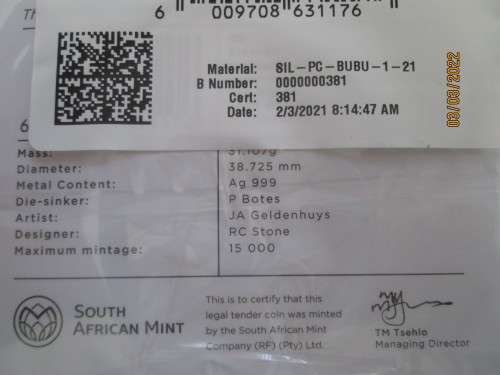 # PROMO #   2021   SA  BIG 5  SILVER 1oz  ( THE BUFFALO )  BRILLIANT UNCIRCULATED.. LIMITED EDITION