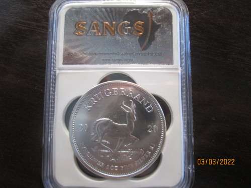 ( LOW START )  2020   1oz SILVER KRUGERRAND   MINTSTATE GRADE MS66  AUTHENTICATED