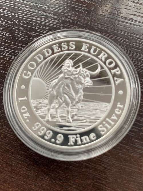 2022  TOKELAU 1oz    GODDESS EUROPA    COIN  IN 999.9%  .PURE SOLID SILVER .  LIMITED EDITION