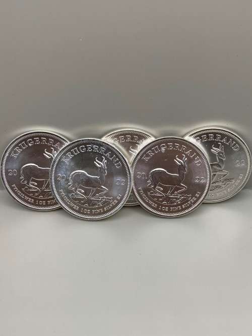 (  FIVE OUNCES  )   5 X 1oz    2022    UNC.   KRUGERRANDS (  ONE BID FOR ALL FIVE )