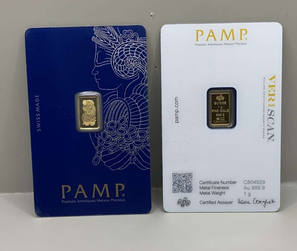 (   ONE GRAM  )   PUREST OF GOLD   SWISS  PAMP   24ct  GOLD BAR   IN ASSAY