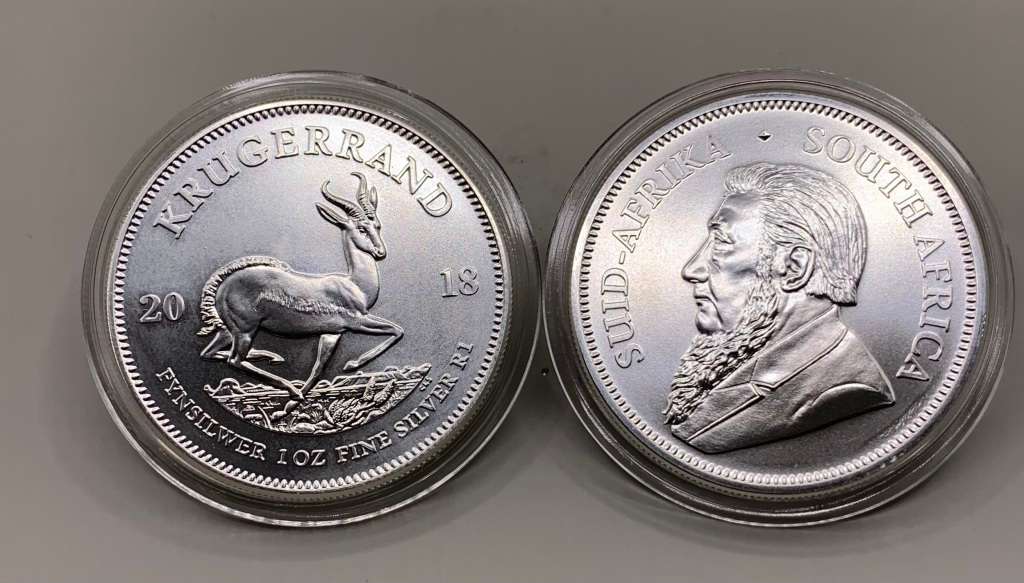 (   SCARCE  )  2018    UNC. KRUGERRAND  1oz   PURE SILVER      CAPSULED