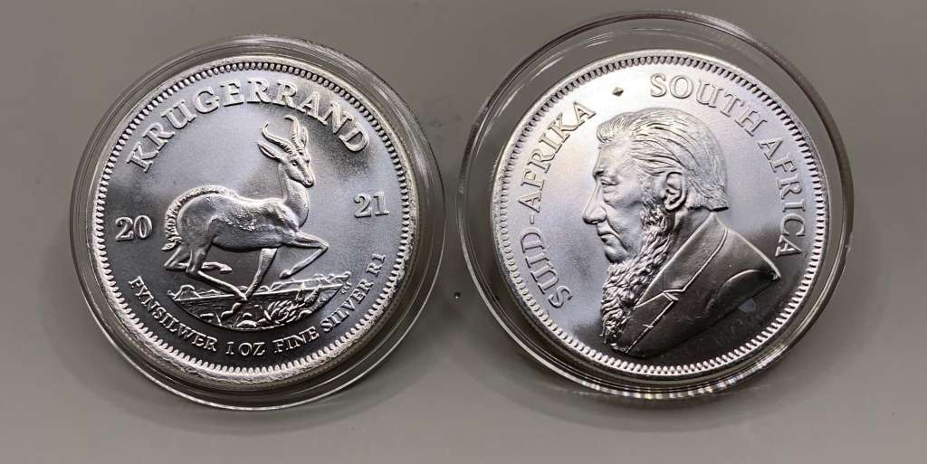 2021      UNC. KRUGERRAND  1oz      PURE SOLID SILVER      CAPSULED