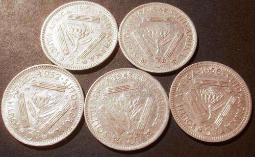 (((( ONE RAND SPECIAL  )))...FIVE..S.A. UNION TICKEYS..( 7.0 gm )..50% SILVER..( ONE BID FOR ALL )