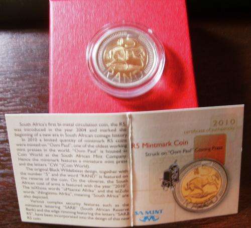 (((  CRAZY R1  )))...2010.....OOM PAUL.....R5.. MINTMARK......WITH CERTIFICATE OF AUTHENTICITY