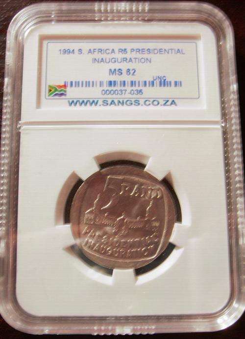 ((((  CRAZY R1 ))))....MINTSTATE MS62......1994  R5 COIN.....MANDELA'S  INAUGURATION.