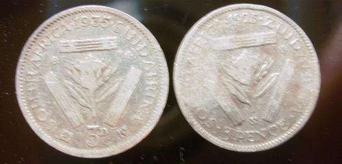 1925 + 1935...UNION OF S.A.....KING GEORGE...80% SILVER.. TICKEYS ( 3PENCE )  ONE BID FOR BOTH