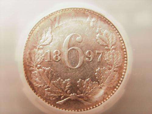 1897...ZAR....SILVER SIXPENCE... EXTREMELY FINE...XF40...STARTS @ R1