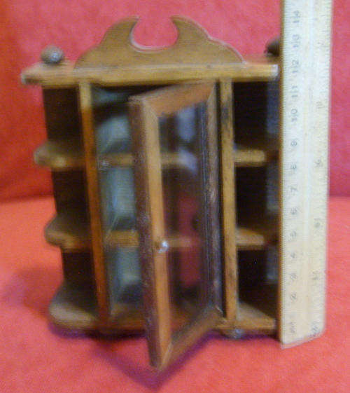 SMALL OLD WOODEN CABINET FOR...THIMBLES / FIGURINES,