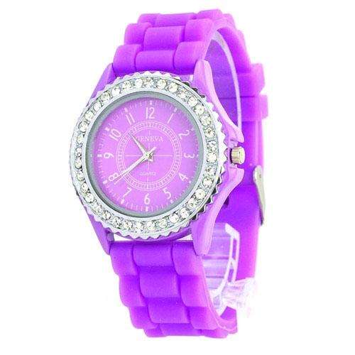 GENEVA Exquisite Silicone Crystal Rhinestone Quartz Movement - Purple