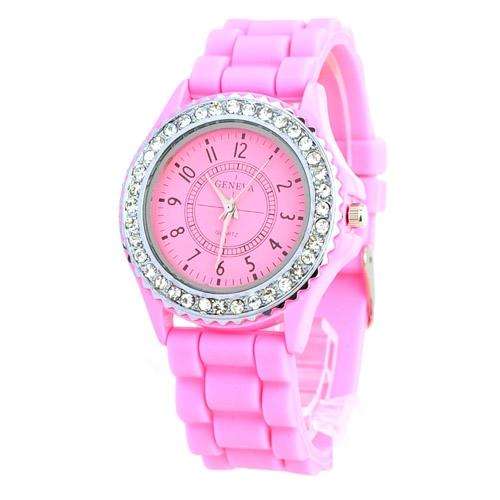 GENEVA Exquisite Silicone Crystal Rhinestone Quartz Movement - Pink