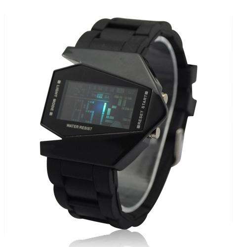 Stylish LED Digital Binary Wrist Watch with Black Silicone Band