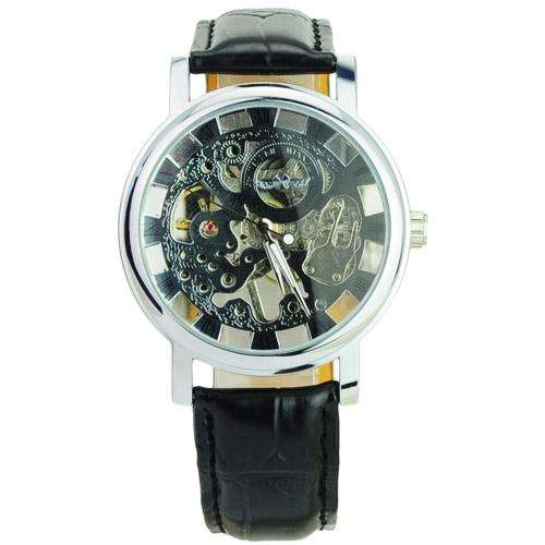 Winner Transparent Skeleton Mechanical Watch with Round Dial-Silver