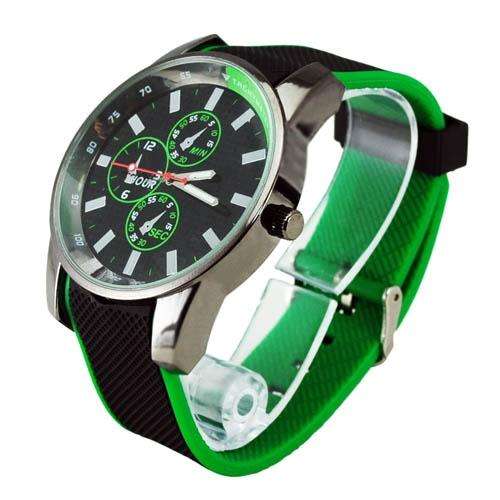 Stylish Silicone Band Quartz Movement Wrist Watch Black + Green