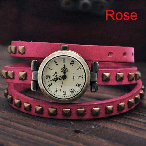 Handmade Vintage Fashion Multi-Circle Strap Quartz WristWatch-Rose
