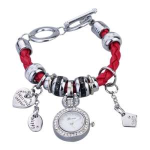 Quartz Movement Rhinestones Decorated Bracelet  - Red