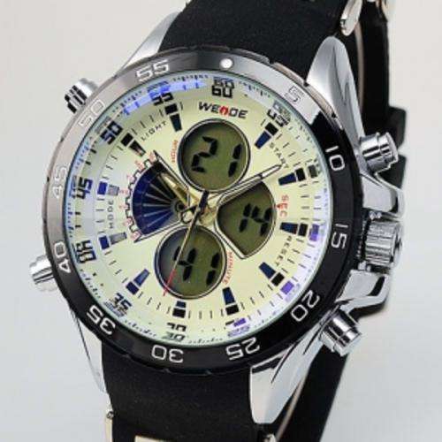 WEIDE Mens Army LCD Chronograph Rubber Band Quartz Sport Wrist Watch