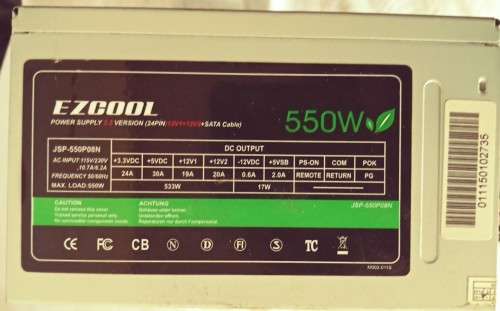 EZCOOL 550W Power supply 2.2 version (24PIN: 12V1+12V2 + SATA Cable)