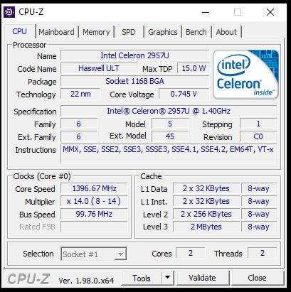 Dell Inspiron Intel Celeron 2957U @1.40GHz