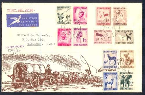 SWA 1954 DEFINITIVE ISSUE FDC CXD WINDHOEK 15-XI-54