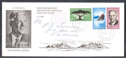 SWA 1967 VERWOERD FDC CXD WINDHOEK 6-I-67