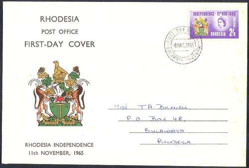 RHODESIA 1965 INDEPENDENCE (SOME TONING ON COVER)