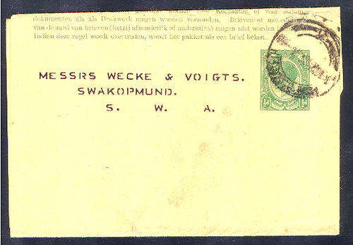UNION 1913 NEWSPAPER WRAPPER ADDRESSED TO SWAKOPMUND, SWA