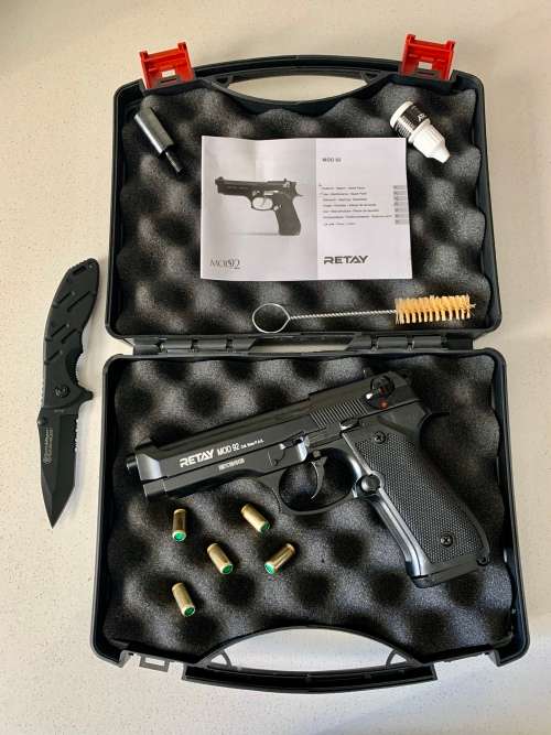 Mod92 blank gun combo ( mod92 + 10 blank bullets+ smithandWesson knife)