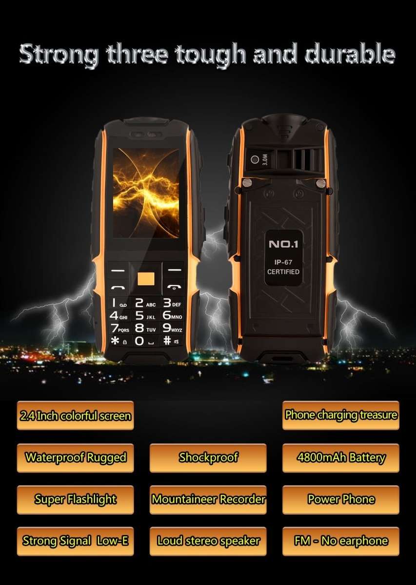 NO.1 A9 Waterproof Phone / Flashlight 32MB RAM, 32MB ROM -Black+Orange