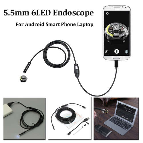5.5mm 2m 6 LED Lens USB Endoscope Camera Borescope for Android Phone Laptop