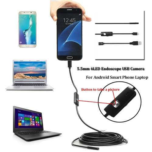 5.5mm 2m 6 LED Lens USB Endoscope Camera Borescope for Android Phone Laptop