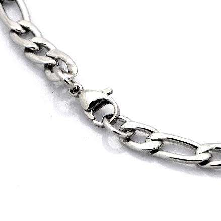 6mm Figaro Link - 316L Solid Stainless Steel Bracelet Chain - Hypoallergenic - Never Tarnish - 27cm